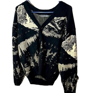 DJAB by Simon’s Black and Cream Men's nature theme abstract Sweater size small